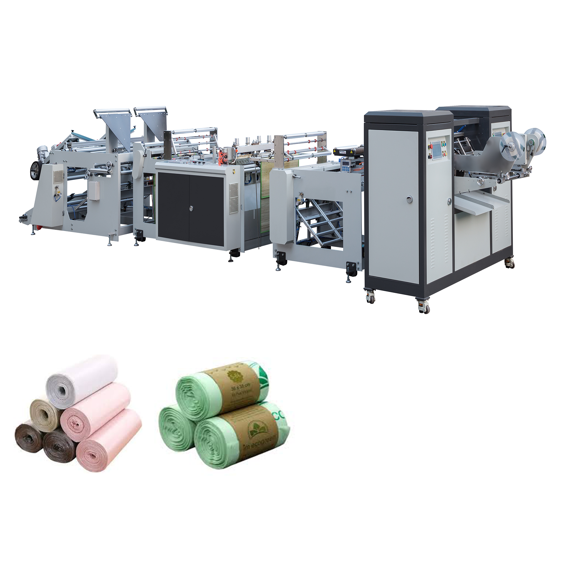 Eco Friendly Biodegradable Large Black Plastic Garbage Roll Bags Making Machine Trash Roll Bag Pre Cutting Machine